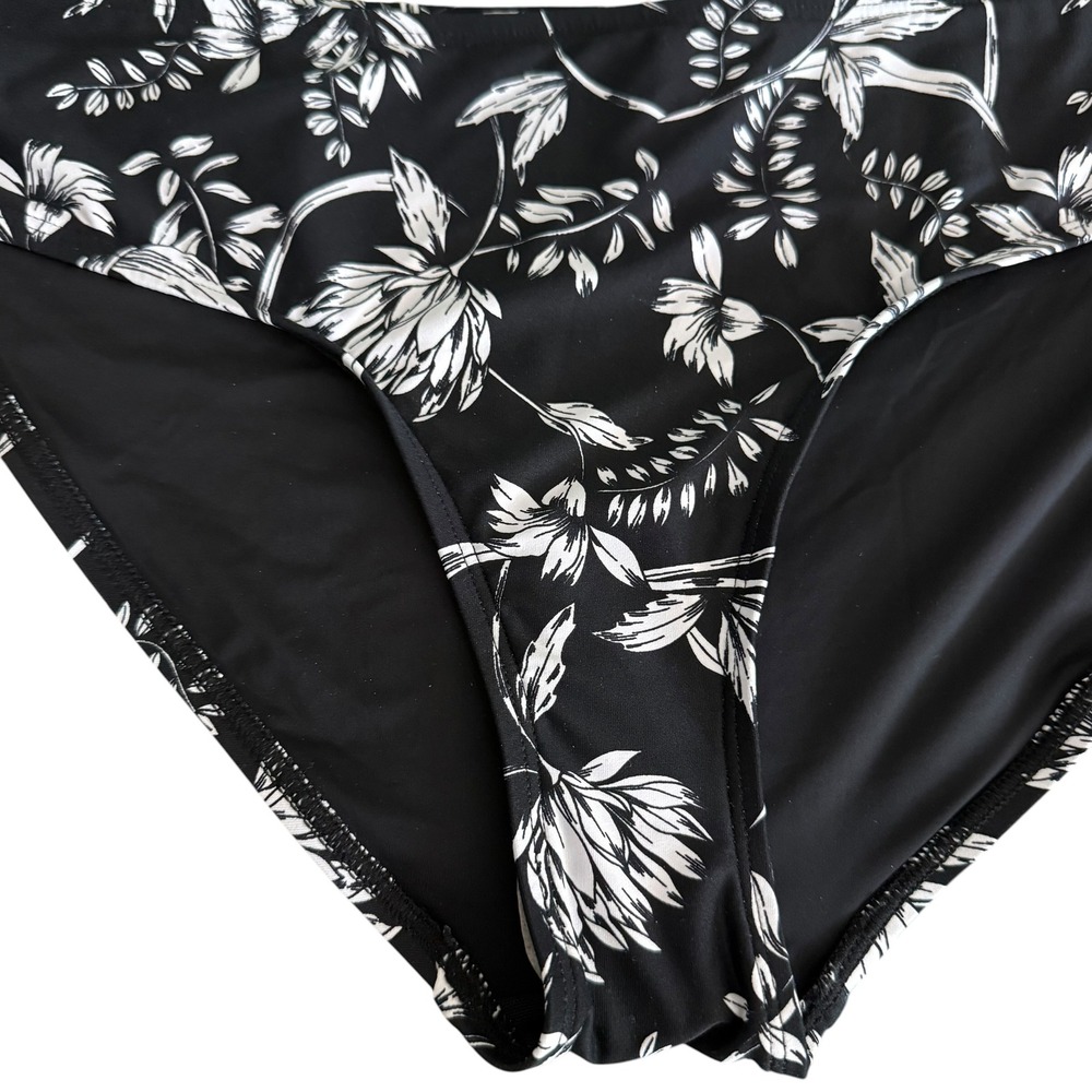 Nip Tuck Swim Bikini Bottoms Womens 12 Black Floral NWOT Mid Rise Swimwear - Picture 9 of 9